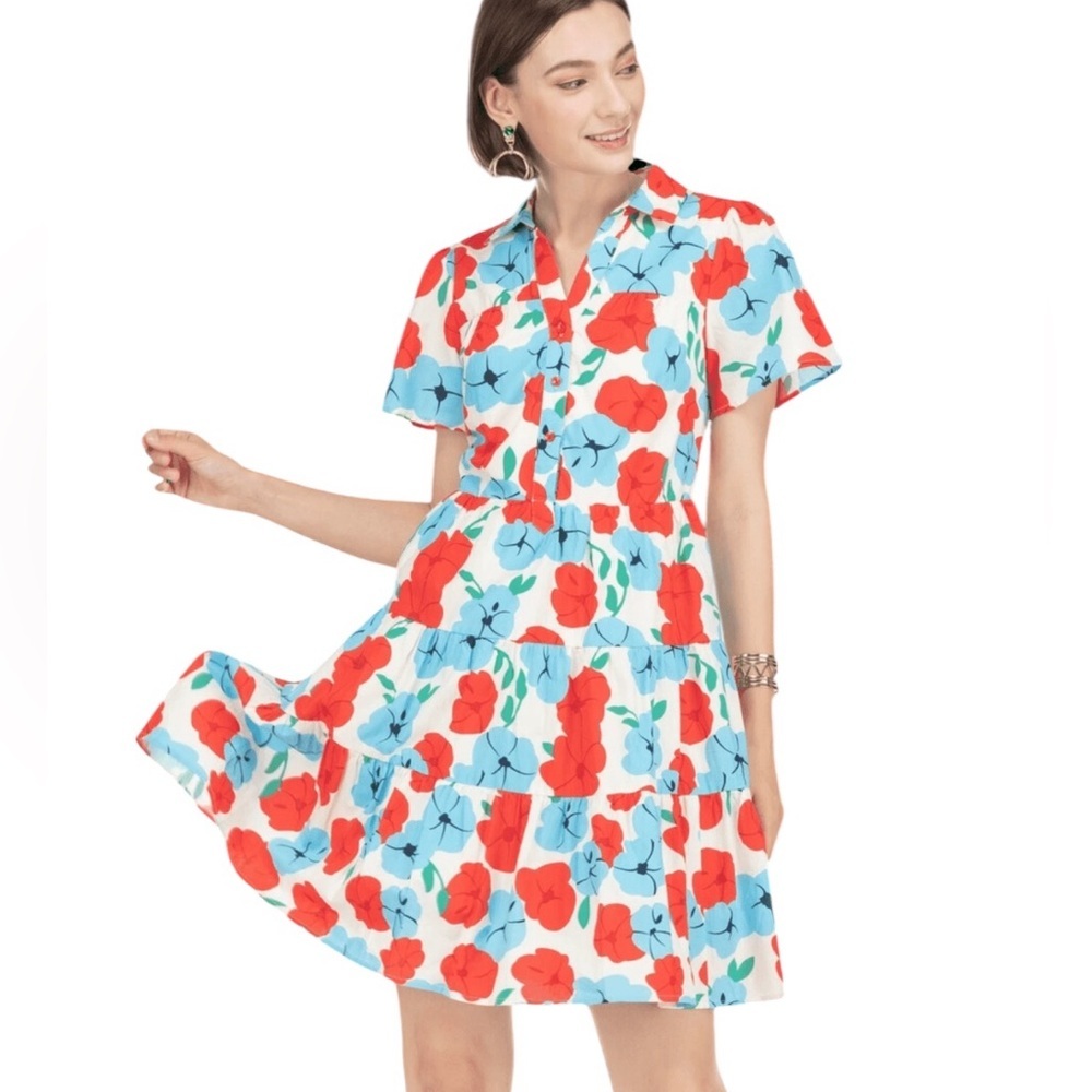 Joy Joy Cotton Floral Tiered Mini Dress Size M